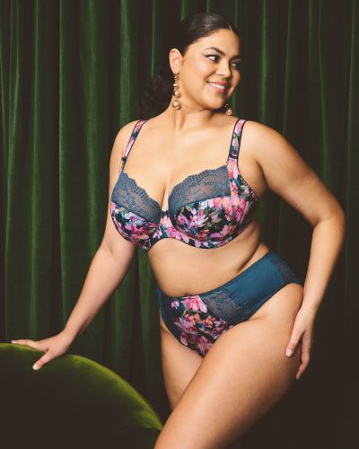 Elomi Lucie High Leg Brief - Teal Floral Waist high midi brief with high legs. M/40 - 4XL/50 EL4498-TOL