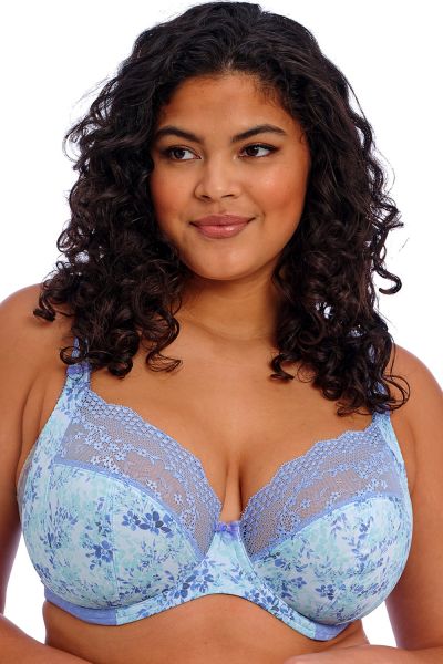 Elomi Lucie UW Stretch Plunge Bra Cornflower Underwired, full cup plunge bra with stretch lace. 70-100, E-N EL4490-COR