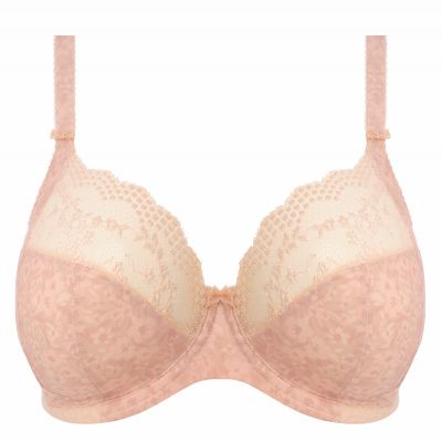 Elomi Lucie UW Stretch Plunge Bra - Pale Blush Underwired, full cup plunge bra with stretch lace. 70-100, D-O EL4490-PAU