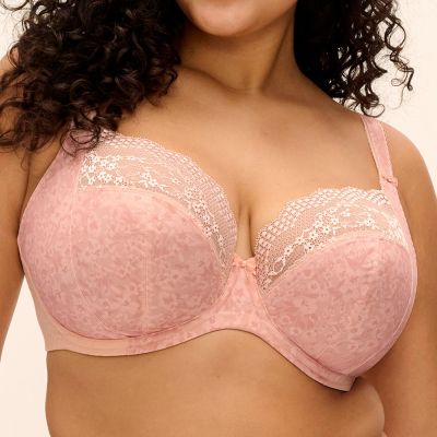 Elomi Lucie UW Stretch Plunge Bra - Pale Blush Underwired, full cup plunge bra with stretch lace. 70-100, D-O EL4490-PAU