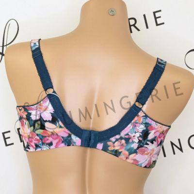 Elomi Lucie UW Stretch Plunge Bra Teal Floral Underwired, full cup plunge bra with stretch lace. 70-100, E-N EL4490-TOL