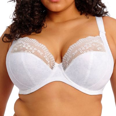 Elomi Lucie UW Stretch Plunge Bra White Underwired, full cup plunge bra with stretch lace. 70-100, E-O EL4490-WHE