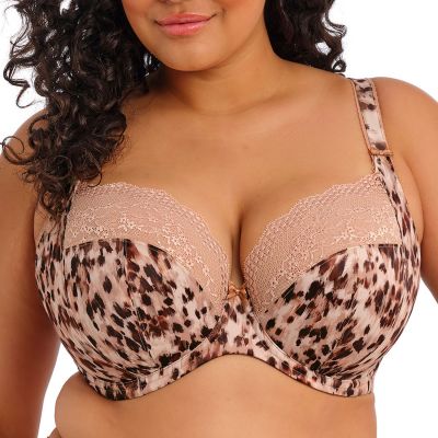Elomi Lucie UW Stretch Plunge Bra - Wild Cat Underwired, full cup plunge bra with stretch lace. 70-100, E-O EL4490-WIT