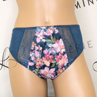 Elomi Lucie High Leg Brief - Teal Floral Waist high midi brief with high legs. M/40 - 4XL/50 EL4498-TOL