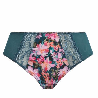 Elomi Lucie High Leg Brief - Teal Floral Waist high midi brief with high legs. M/40 - 4XL/50 EL4498-TOL