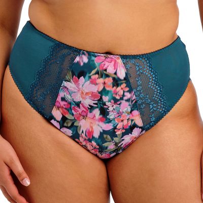 Elomi Lucie High Leg Brief - Teal Floral Waist high midi brief with high legs. M/40 - 4XL/50 EL4498-TOL