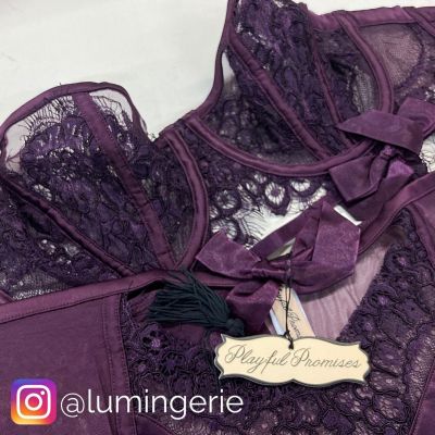Playful Promises Josephine Corded Lace Bra Aubergine Underwired non-padded balcony bra 70-100, D-H PP-3111P