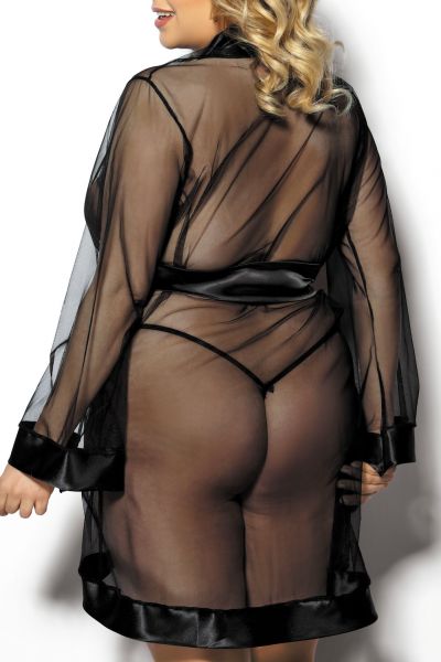 Anaïs apparel Anaïs+ Maerin Mesh & Satin Robe Black  Plus sizes 