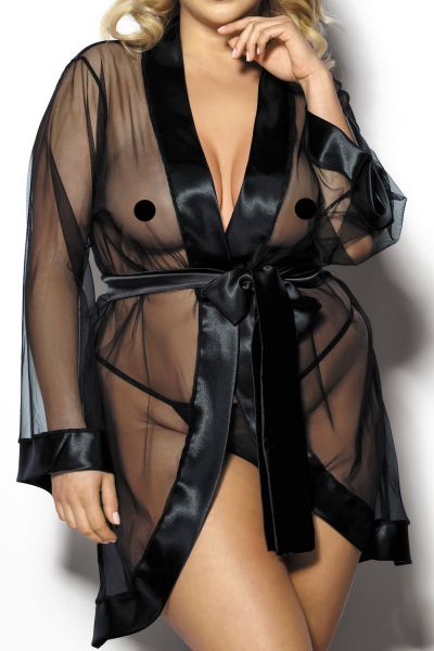 Anaïs apparel Anaïs+ Maerin Mesh & Satin Robe Black  Plus sizes 