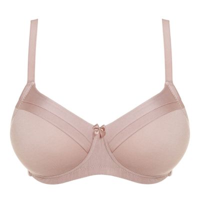 Royce Maisie Satin Trim T-shirt Bra Blush Wirefree, moulded full cup t-shirt bra with bilateral pockets. 65-90, D-G 1091-BLH