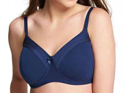 Royce Maisie Satin Trim T-shirt Bra Navy Wirefree, almost full cup style t-shirt bra with bilateral pockets 65-90, D-G 1091-NAY