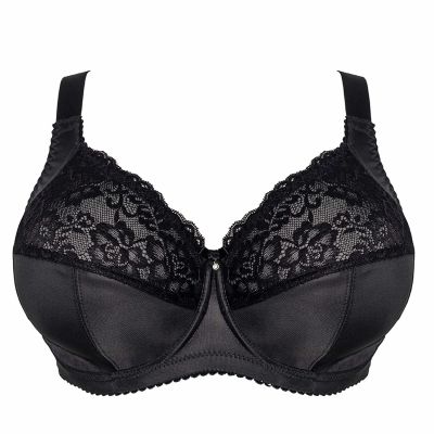 Plaisir Maria UW Full Cup Bra Black Underwired, non padded full cup bra with stretch lace top cups. 80-120, E-K 60025-1/BLK