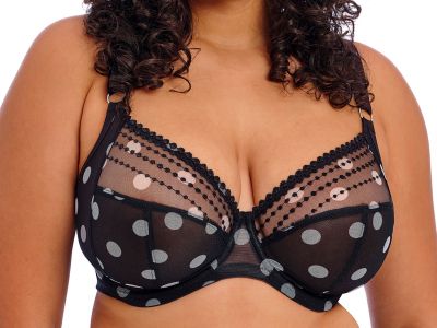 Elomi Matilda UW Plunge Bra Black Polka Dot Underwired, full cup plunge bra. 70-100, E-O EL8900-BDT