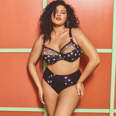 Elomi Matilda UW Plunge Bra Black Polka Dot Underwired, full cup plunge bra. 70-100, E-O EL8900-BDT