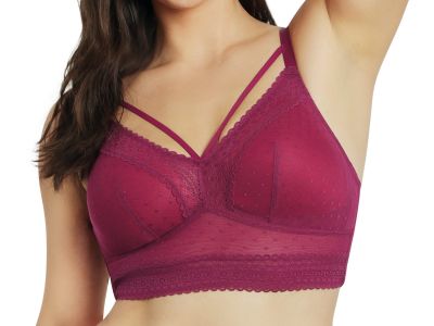 Parfait Lingerie Mia Dot Longline Bralette Blackberry Non-wired, bralette with removable cup padding. 65-90, D-H P6011-BLY