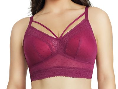 Parfait Lingerie Mia Dot Longline Bralette Blackberry Non-wired, bralette with removable cup padding. 65-90, D-H P6011-BLY