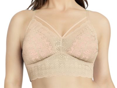 Parfait Lingerie Mia Lace Longline Bralette Bare Non-wired, bralette with removable cup padding. 65-95, D-H P5951-BAE
