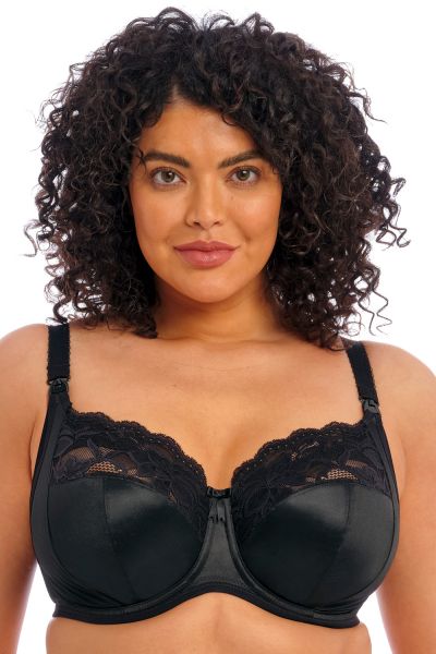 Elomi Molly UW Nursing Bra Black Underwired, soft cup nursing bra with moisture wicking properties 70-100, G-P EL4542-BLK