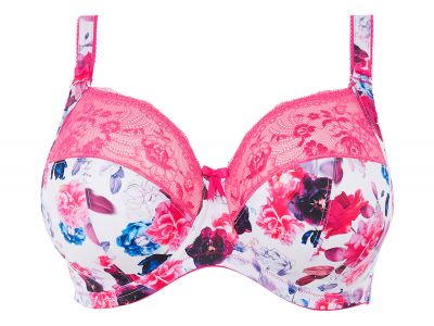 Elomi Morgan UW Banded Bra Pink Floral Underwired, non-padded banded bra in full cup 70-100, E-O EL4110-PIL
