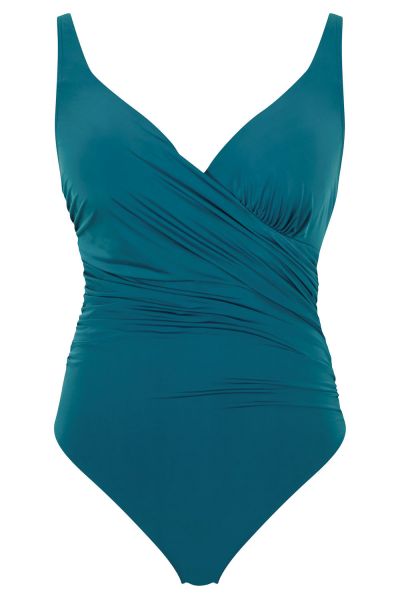 Panache Swimwear Mykonos UW Plunge Swimsuit Teal Underwired plunge style swimsuit with adjustable straps. 65-85, DD-J SW1680-TEL