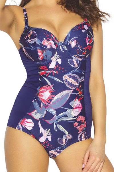 Ava Swimwear Navy Flowers One-Piece Swimsuit Underwired swimsuit with padded cups. 65-100, D-L SKJ47