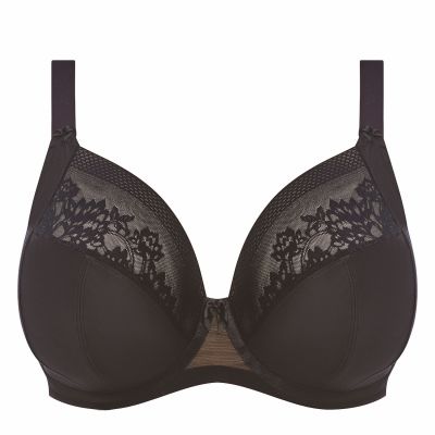 Elomi Nerina UW Stretch Plunge Bra Black Underwired, full cup plunge bra with flat stretch lace. 70-100, E-N EL302734-BLK