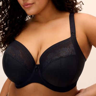 Elomi Nerina UW Stretch Plunge Bra - Black Underwired, full cup plunge bra with flat stretch lace. 70-100, E-N EL302734-BLK