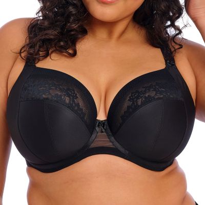 Elomi Nerina UW Stretch Plunge Bra Black Underwired, full cup plunge bra with flat stretch lace. 70-100, E-N EL302734-BLK