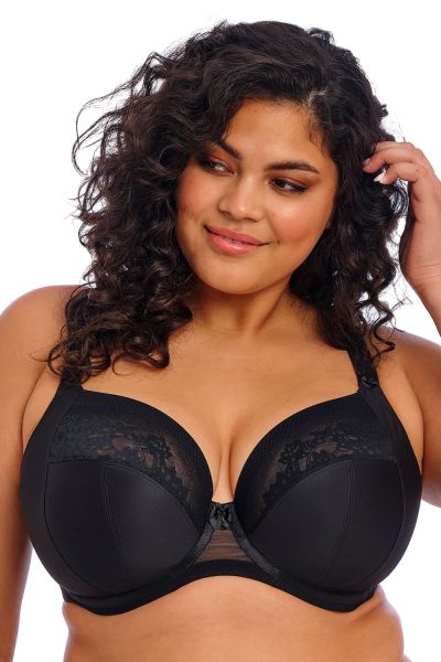 Elomi Nerina UW Stretch Plunge Bra Black Underwired, full cup plunge bra with flat stretch lace. 70-100, E-N EL302734-BLK