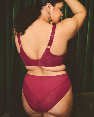 Elomi Nerina UW Stretch Plunge Bra Rouge Underwired, full cup plunge bra with flat stretch lace. 70-100, E-N EL302734-ROG