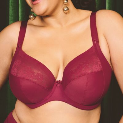 Elomi Nerina UW Stretch Plunge Bra Rouge Underwired, full cup plunge bra with flat stretch lace. 70-100, E-N EL302734-ROG