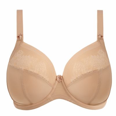 Elomi Nerina UW Stretch Plunge Bra Sahara Underwired, full cup plunge bra with flat stretch lace. 70-100, E-N EL302734-SAH