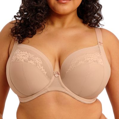 Elomi Nerina UW Stretch Plunge Bra Sahara Underwired, full cup plunge bra with flat stretch lace. 70-100, E-N EL302734-SAH