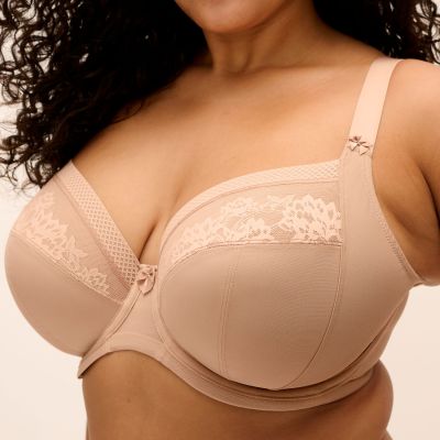 Elomi Nerina UW Stretch Plunge Bra - Sahara Underwired, full cup plunge bra with flat stretch lace. 70-100, E-N EL302734-SAH