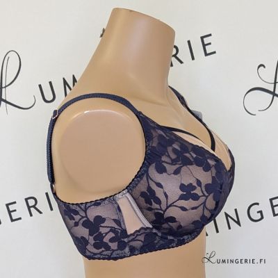 Nessa Ana UW Soft Bra Navy & Beige Underwired non-padded balconnet with double layer mesh and stretch lace cups. 65-100, E-O ANA-550-NAY