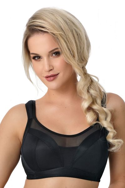Nessa Nessa Soft Cup Sports Bra Black Nonwired, unpadded sports bra with padded straps. 60-100, D-P 069-519