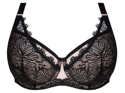 Gorsenia Noelle Half Padded Bra Black & Beige Underwired, half-padded bra with loose lace overlay. 65-95, D-L K814