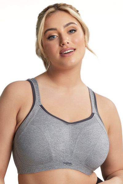 Sculptresse by Panache Sculptresse UW Non-Padded Sports Bra Charcoal Marl Underwired, non-padded sports bra with racerback option 75-105, D-K SCU-9441-CML