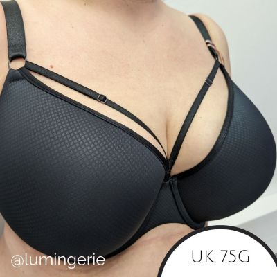 Panache Elan Luxe Plunge Bra Noir Underwired, padded plunge bra with strapping detail. 60-85, D-H 10676-NOR