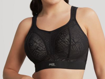 Panache Sport Panache Sport Non Wired Sports Bra Black Lace & Latte Non wired, padded sports bra 60-90, D-J 7341C-BL&L