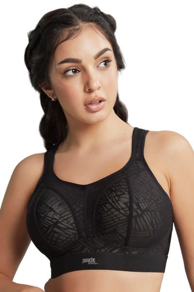 Panache Sport Panache Sport Non Wired Sports Bra Black Lace & Latte Non wired, padded sports bra 60-90, D-J 7341C-BL&L