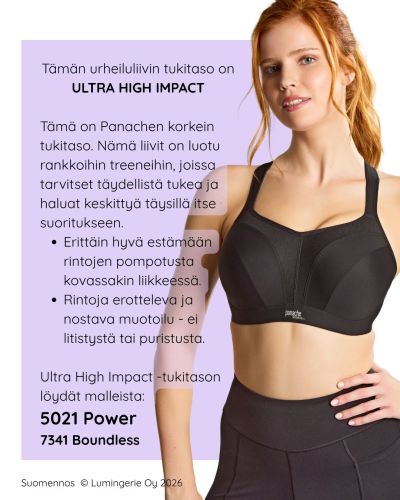 Panache Sport 5021 Power UW Padded Sports Bra Black Underwired, padded sports bra with racer back option. 60-90, D-M 5021-BLK