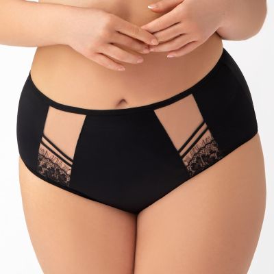 Gorsenia Paradise Briefs Black Beige Midi briefs with medium high waist M/38 - 4XL/48 K497-BLK/CZA