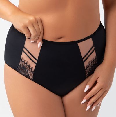 Gorsenia Paradise Briefs Black Beige Midi briefs with medium high waist M/38 - 4XL/48 K497-BLK/CZA