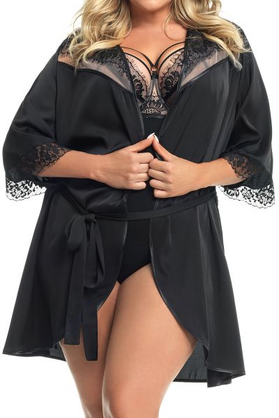 Gorsenia Paradise Midnight Dressing Gown Black Beige  S/M - 4XL/5XL K598