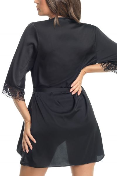 Gorsenia Paradise Midnight Dressing Gown Black Beige  S/M - 4XL/5XL K598