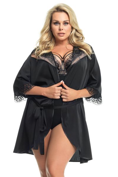 Gorsenia Paradise Midnight Dressing Gown Black Beige  S/M - 4XL/5XL K598