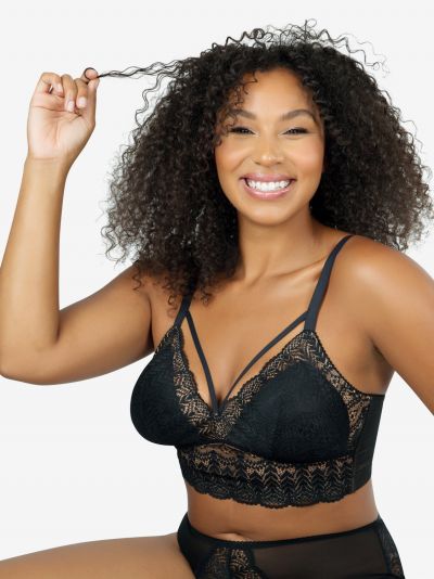 Parfait Lingerie Mia Lace Longline Bralette Black Non-wired, bralette with removable cup padding 65-95, D-H P5951-BLK