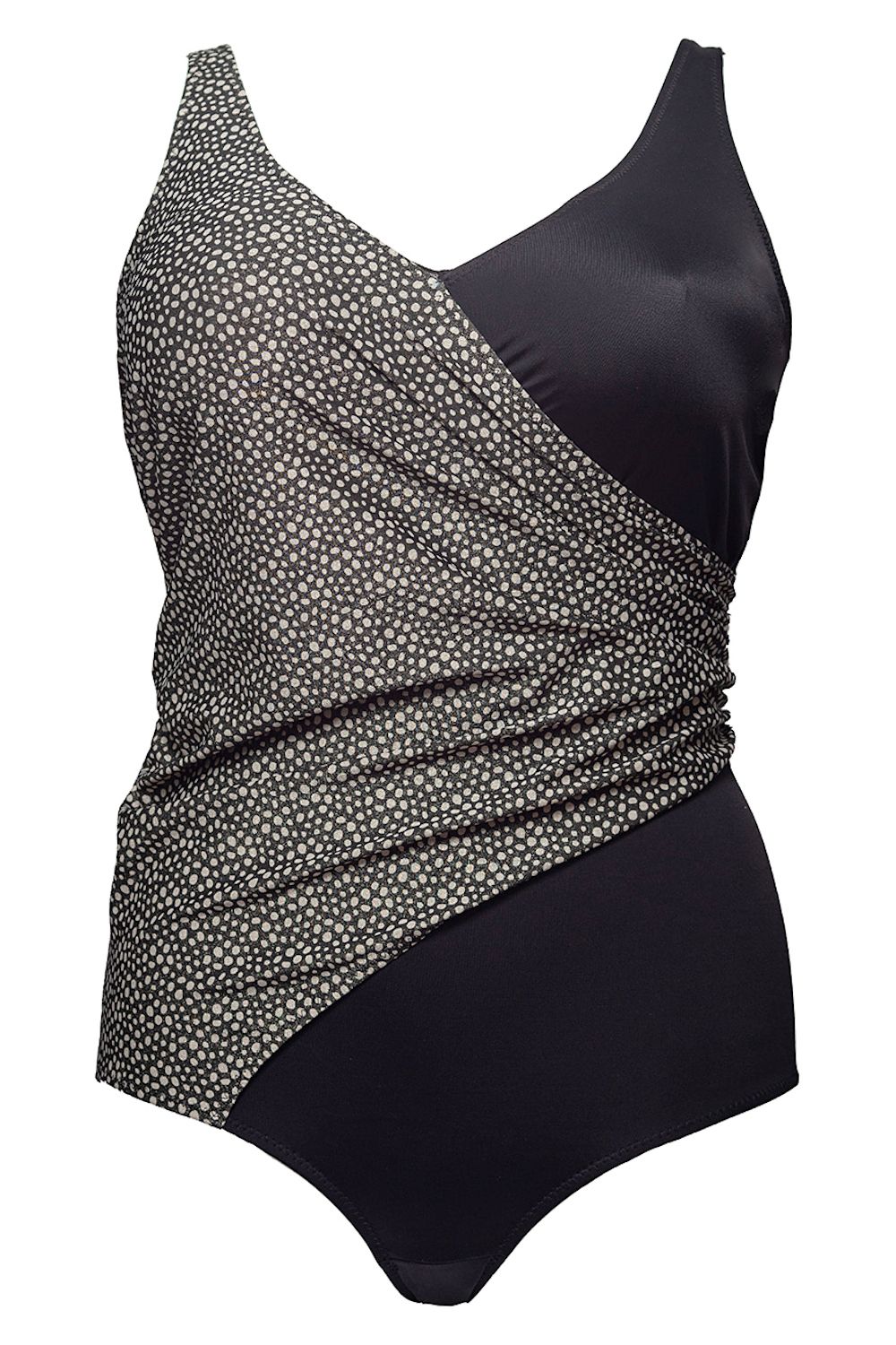 Plaisir Pearl Faux Wrap Swimsuit Black/Grey with Glitter