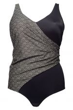 Pearl Faux Wrap Swimsuit Black/Grey with Glitter